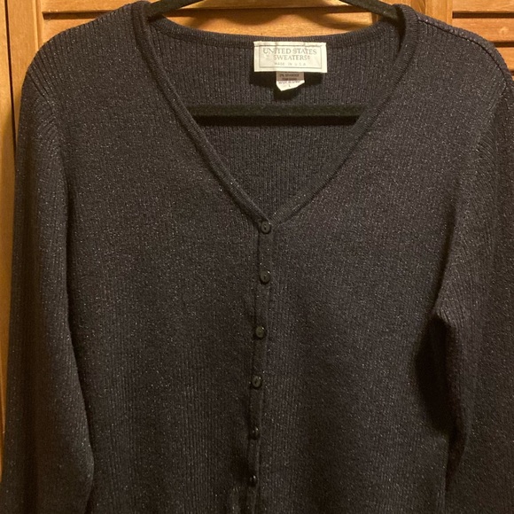 United States Sweaters Black with Silver Metallic Threads Cardigan - Picture 3 of 12